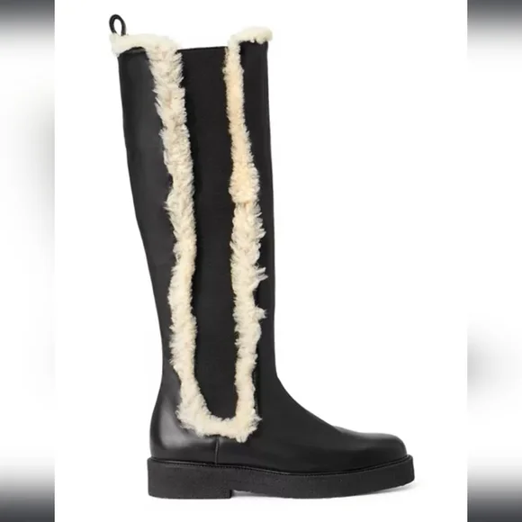 NWT$495 STAUD Women's Palamino Shearling Trim Black Cream Riding Boots Sz 36, 6 - Picture 4 of 16